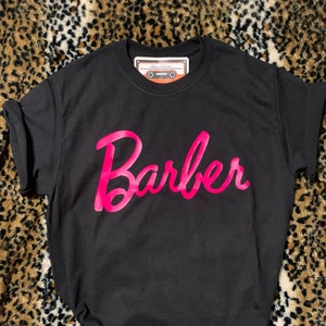 Barber Black T-Shirt for Female Barbers pink letters| Barber Gear |Barber Unisex Shirt| Minimalist|Simple|Barbers|Lady barber Shirt|Female