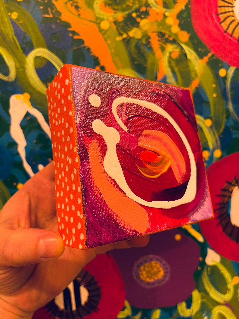 4x4 on Canvas Mini Abstract Flower Mixed Media Painting