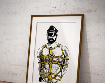 Oso gay de amarillo / Lámina artística Shibari / *EDICIÓN LIMITADA* / A3 A2 A1 A0