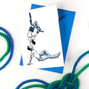 Blue Couple Shibari Art Greetings Card A6