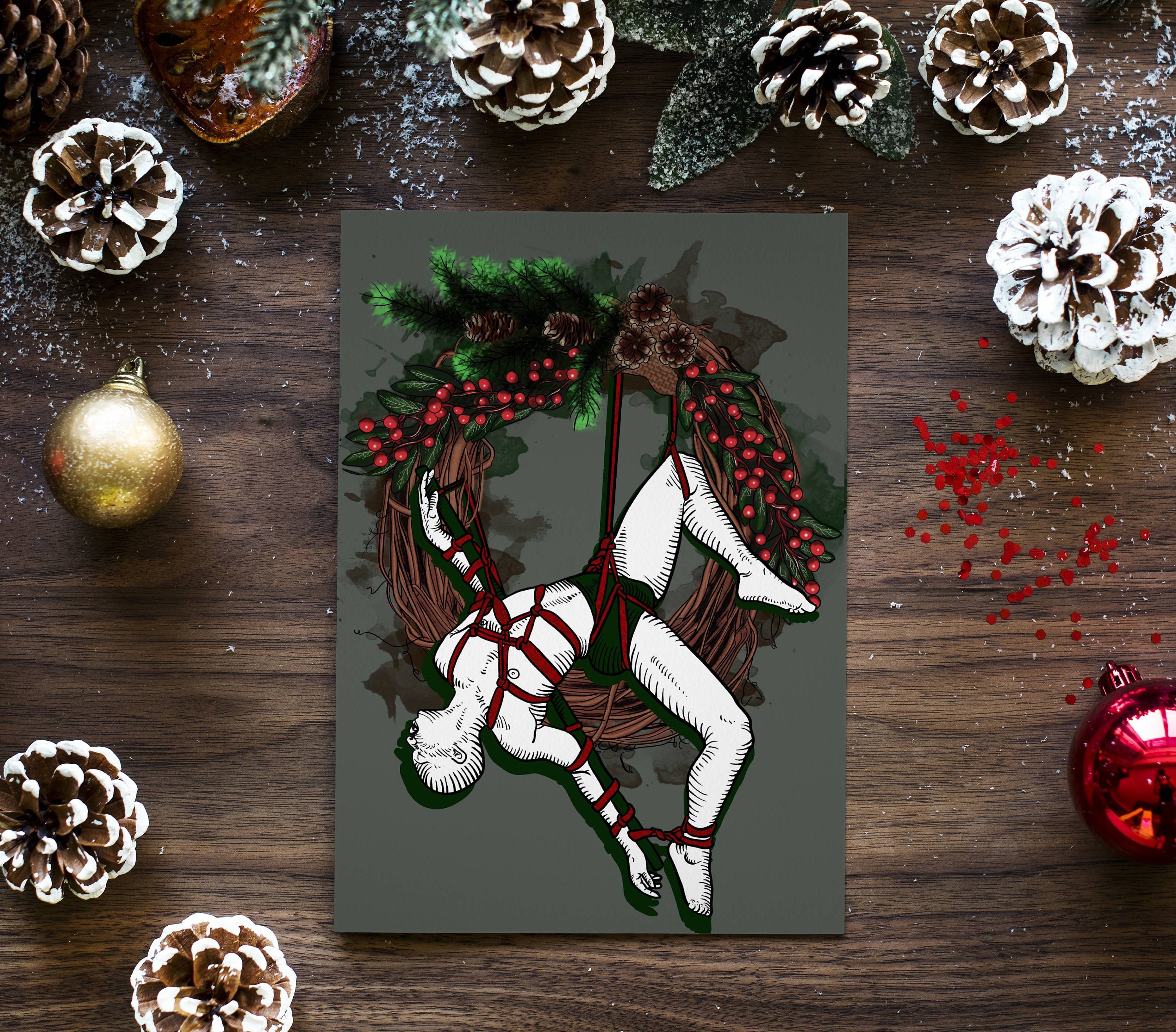 Male Wreath Shibari Art Christmas Card A6 - Etsy Sweden