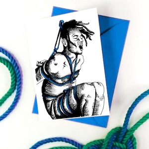 Blue Masc Shibari Art Greetings Card A6
