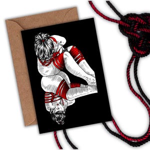 Karta okolicznościowa z okazji Kinktober Shibari Art w lustrzanym odbiciu, 7"x5"