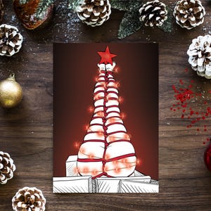 Biglietto d'auguri con albero di Natale rosso Shibari Art A6