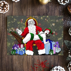 Nikolaus und Naughty Girl Weihnachtskarte A6