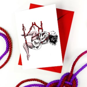 Red Femme Shibari Art Greetings Card A6