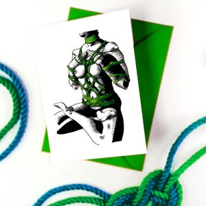 Green Femme Shibari Art Greetings Card A6