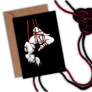 Tarjeta de felicitación con arte Shibari de Kinktober y arqueo de espalda, 7&quot;x5&quot;