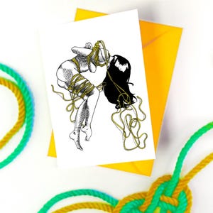 Yellow Femme Shibari Art Greetings Card A6