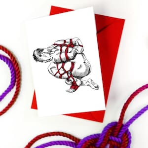 Red Masc Shibari Art Greetings Card A6