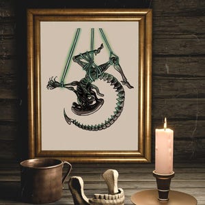 Alien Xenomorph Neon Shibari Art Print *LIMITED EDITION* A3 A2 A1 A0
