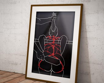 Spank in Red Foil *LIMITED EDITION* Shibari A3 Kunstdruck