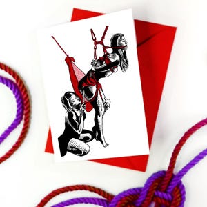 Red Couple Shibari Art Greetings Card A6