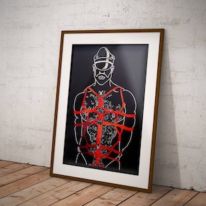 Gay Bear in Red Foil *LIMITED EDITION* Shibari A3 Art Print