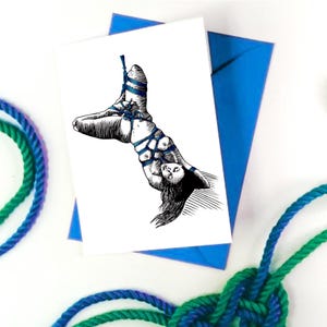 Blue Femme Shibari Art Greetings Card A6