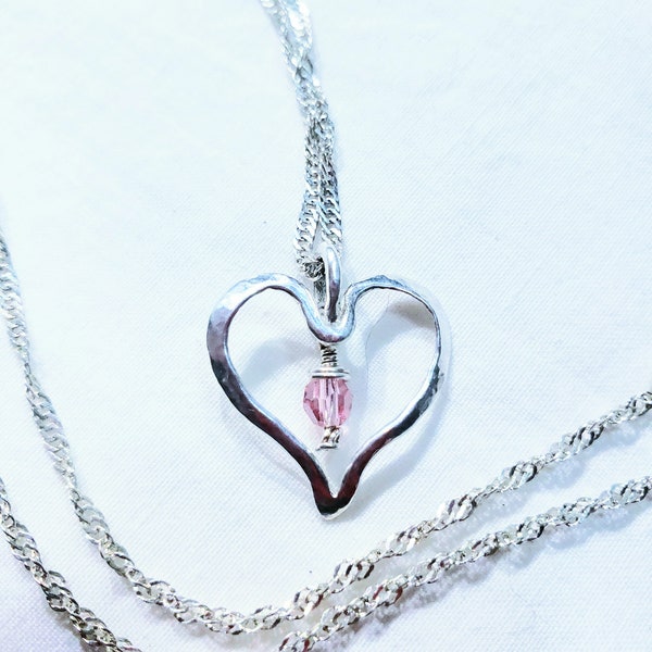 Silver Hart With A Pink Crystal #9