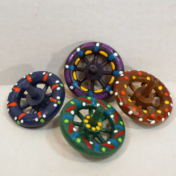 TOPS! Handmade Wooden Spinning Tops!  Small Wheel Shape