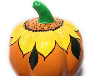 Handpainted ecofriendly papermache Pumpkin, Halloween, Thanksgiving Decoration or Table Centerpiece Decor