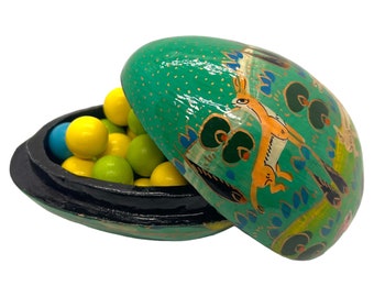 Handmade Paper mache Egg shaped Trinket box