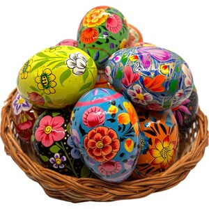 Hand Painted Wooden Easter Eggs, Floral Folk Art, 3 inch