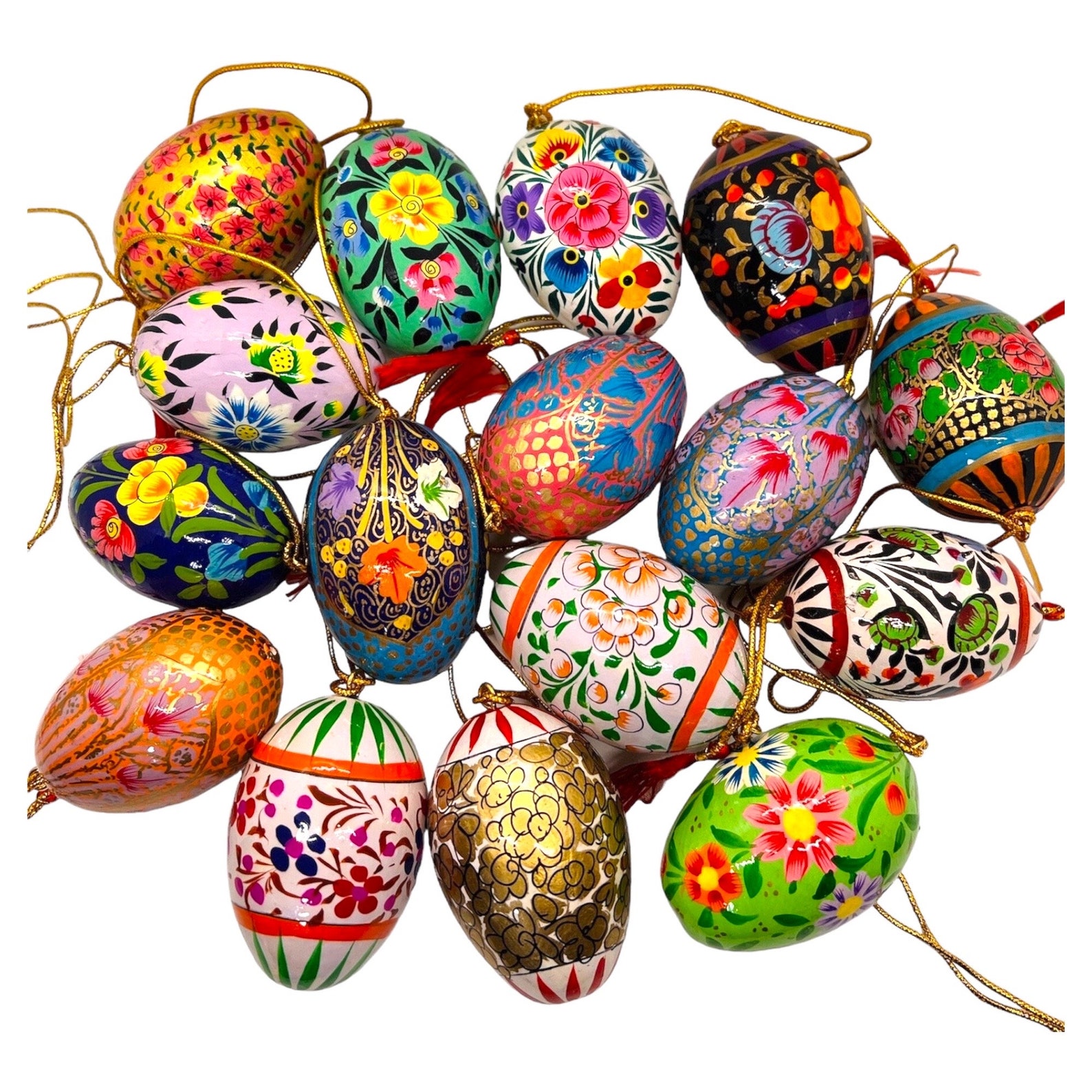 Hanging wooden Easter Eggs, Handpainted solid eggs, Pisanki style, eco friendly and lightweight