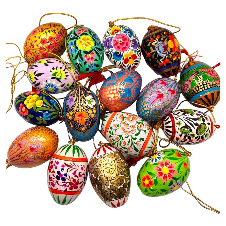 Hanging wooden Easter Eggs, Handpainted solid eggs, Pisanki style, eco friendly and lightweight 3 inches