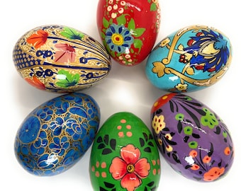 Hand painted wooden Easter Eggs, Polish, Pisanki style, Hanging and loose Size: 3 inches eco friendly and lightweight