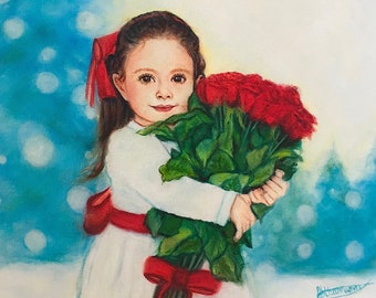 A Bundle of Love - Art print - Christian art - Roses - Love - God's gift - Girl Holding Roses