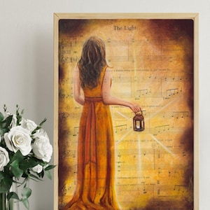 Shine the Light Art Print, Woman with Lantern, Christian Mixed Media Print