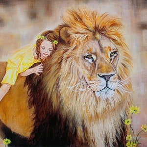 Lion and Girl Art Print: Aslan, Christian Prophetic Art