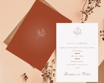 Terracotta Rustic Wedding template bundle, Elegant Wedding Template Suite, Invitation RSVP & Details card, Wedding Stationary LILA