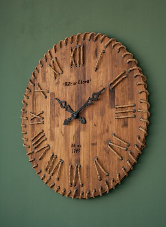 Wall Clock WOOD ROPE Wall Clock Personalized Wall Clock Wall Etsy