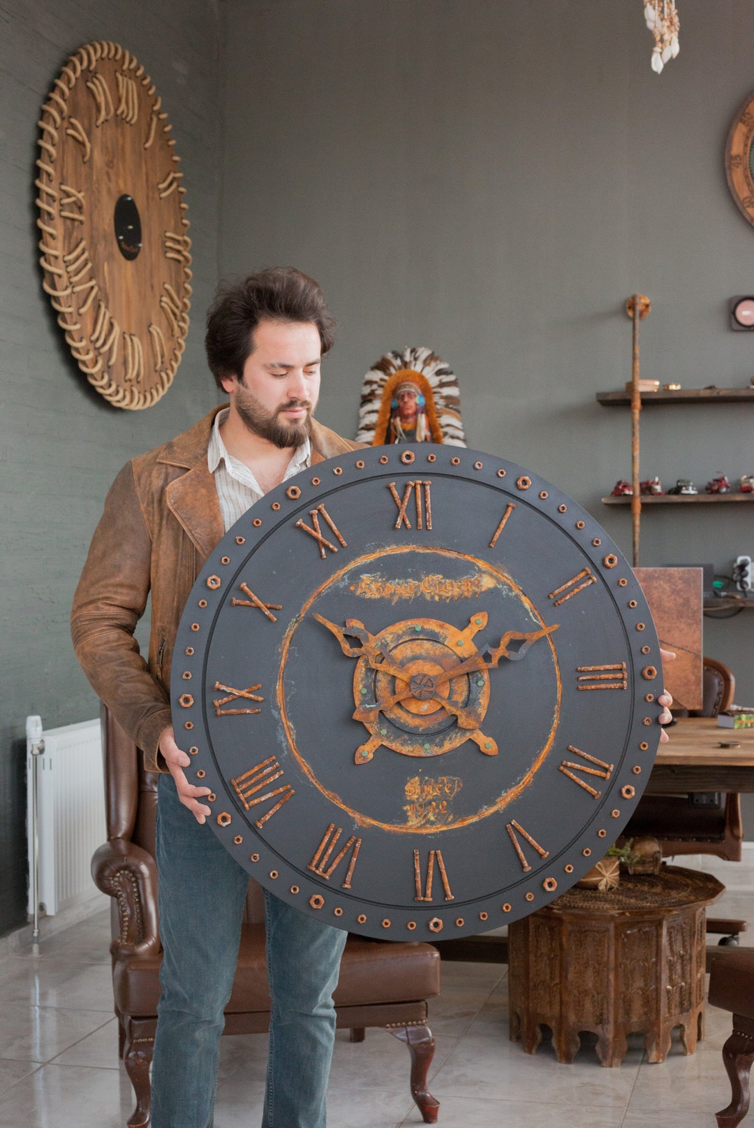 Somrust Wall Clock Unique Rusty Wall Clock , İron Yellow Real Rust ...