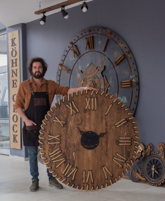 Reloj de pared BİG de 58'' reloj de pared xxxl de cuerda de madera