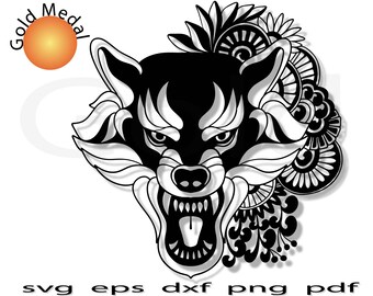 Growling Wolf Head Etsy