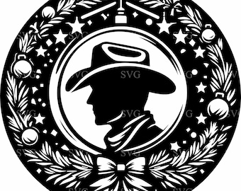 4 Western Cowboy Christmas Ornament SVG, Rustic Holiday Cut File