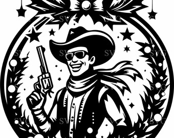 4 Cowboy Christmas Ornament SVG, Western Holiday Cut File, Cowboy with Sunglasses (Digital Download)