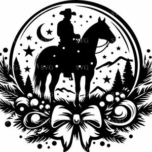 3 Cowboy Ornament SVG 3 Schnittdatei - Western Weihnachtsszene - Rustikaler Urlaub Cowboy Pferd Silhouette SVG