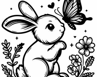 4 SVG de conejito y mariposa, archivo de corte de animales del bosque (svg, dxf, png)