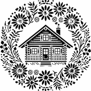 Rustikale Hütte mit Blumenkranz SVG - 8 Charmantes Woodland Home Design - Naturinspirierte Schnittdatei für Kunsthandwerk