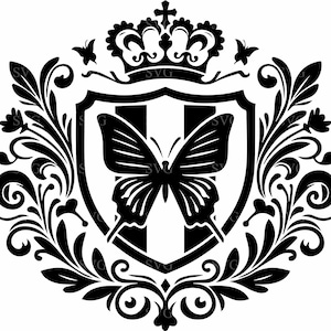 4 fichier de coupe SVG écusson papillon - élégant bouclier emblème des cliparts - insecte fleuri pour monogrammes Cricut et décoration