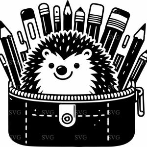 4 Arquivo de corte SVG para escola de ouriço, design de estojo para lápis, arquivo Cricut de volta às aulas, animal fofo, arte cortada a laser para sala de aula