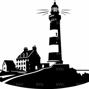 Phare SVG 7 couper fichier, silhouette balise nautique, clipart maritime côtier pour Cricut & Silhouette