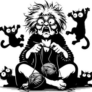 6 Funny Cat Lady SVG Knitting Grandmother Vector Cut File