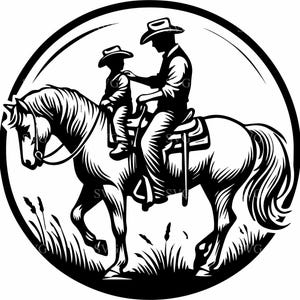 6 Padre e figlio a cavallo SVG, silhouette western, file di taglio digitale per la famiglia dei cowboy per l'artigianato
