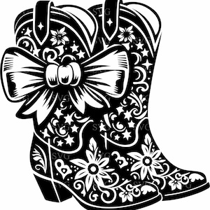 7 bottes de cow-girl florales fichier de coupe SVG 7 avec noeud et étoiles des cliparts western pour Cricut et travaux manuels de silhouette