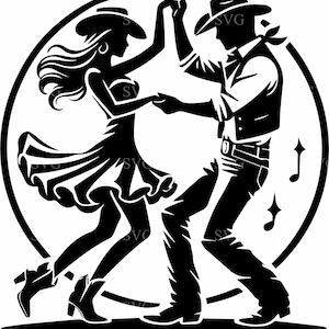 Cowboy dançando casal SVG, 6 arquivo de corte de silhueta de dança ocidental, clipart de música country para Cricut e projetos DIY