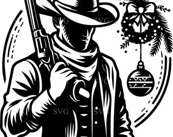 4 Western Cowboy Christmas Ornament SVG – Rustic Holiday Cut File (Digital Download)