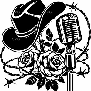 6 musique country SVG - 6 chapeaux de cowboy, micro clipart roses - chant western coupe fichier pour chemises, posters et travaux manuels
