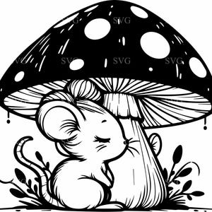 5 Souris mignonne avec champignon SVG 5 fichier de coupe – Adorable souris avec noeud supérieur et champignon vénéneux pour les projets d'artisanat